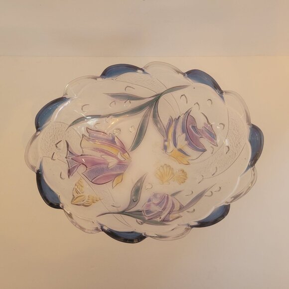 Mikasa Savoir Vivre Hand-Painted Clear Glass Bowl With Scalloped Edges & Floral - Picture 1 of 10